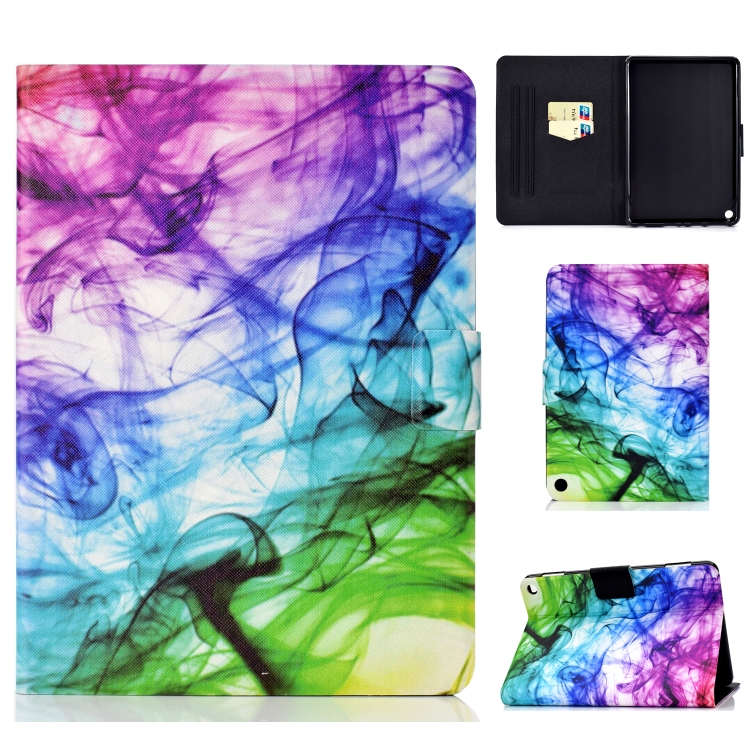 

For Amazon Kindle Fire HD 8 (2020) Sewing Thread Horizontal Painted Flat Leather Case with Sleep Function & Pen Cover & Anti Skid Strip & Card Slot & Holder(Smoke)