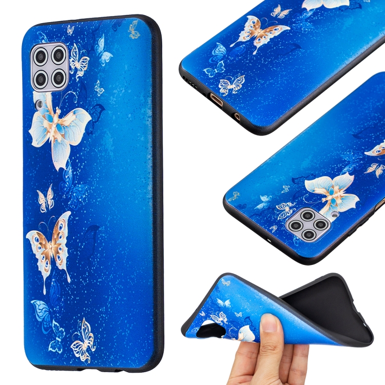 

For Huawei P40 lite Embossment Patterned TPU Soft Protector Cover Case(Golden Butterfly)