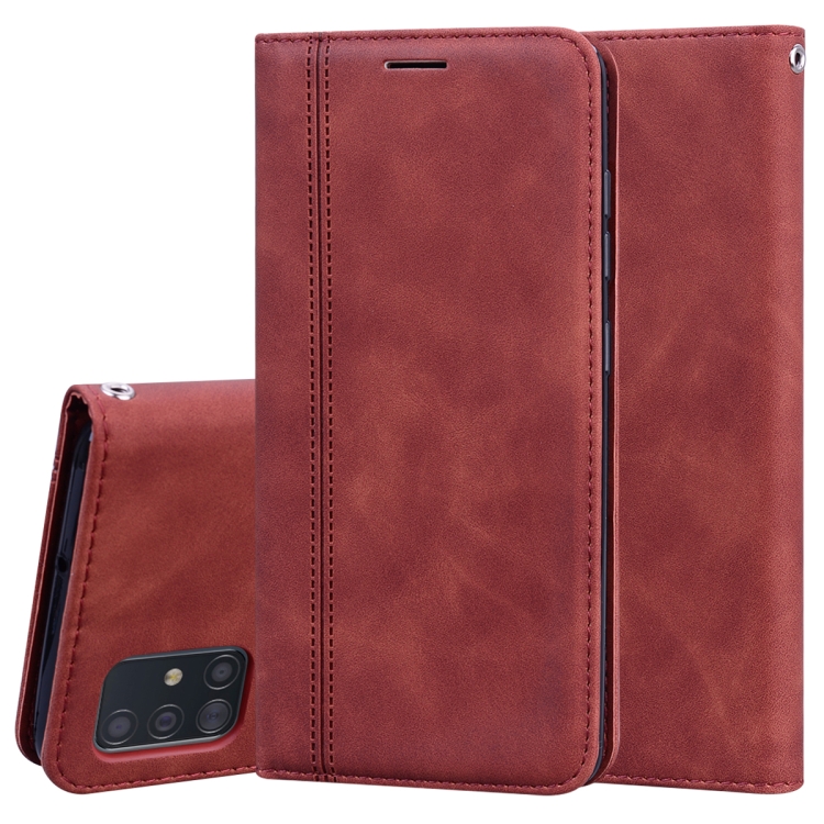 

For Samsung Galaxy A51 Frosted Business Magnetic Horizontal Flip PU Leather Case with Holder & Card Slot & Lanyard(Brown)