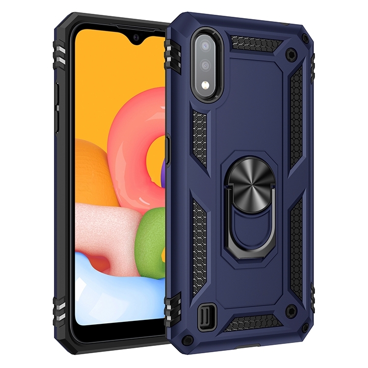 

For Galaxy A01 US Version Shockproof TPU + PC Protective Case with 360 Degree Rotating Holder(Blue)