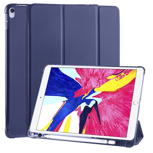 

For iPad Pro 10.5 inch / Air 3 10.5 inch 3-folding Horizontal Flip PU Leather + Shockproof TPU Case with Holder & Pen Slot(Dark Blue)