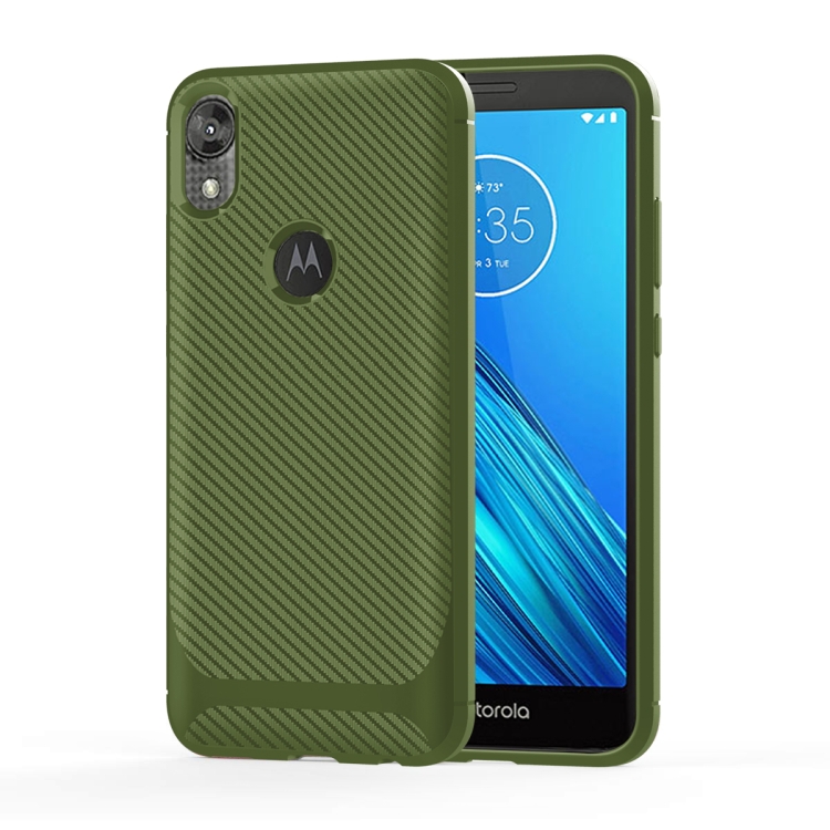 

For Motorola Moto E6 Carbon Fiber Texture Shockproof TPU Protective Case(Green)