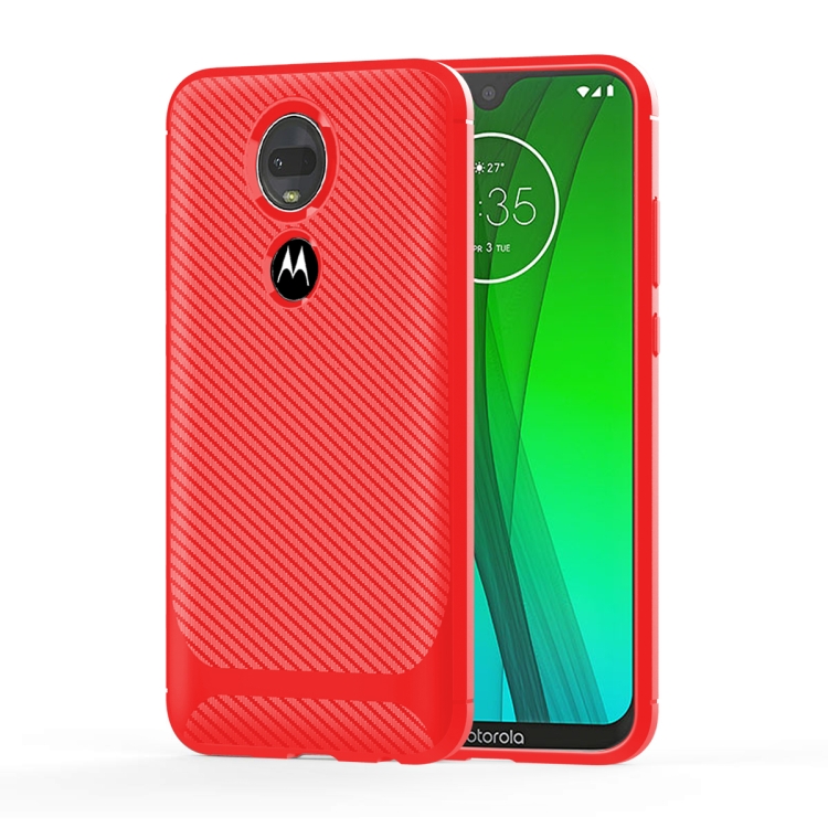 

For Motorola Moto G7 Plus Carbon Fiber Texture Shockproof TPU Protective Case(Red)