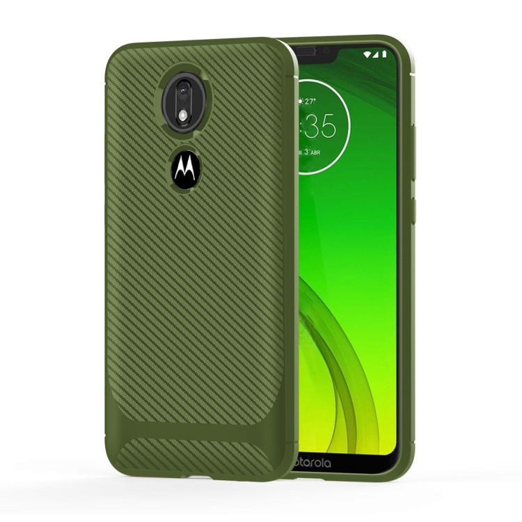 

For Motorola Moto G7 Power(US Version) Carbon Fiber Texture Shockproof TPU Protective Case(Green)