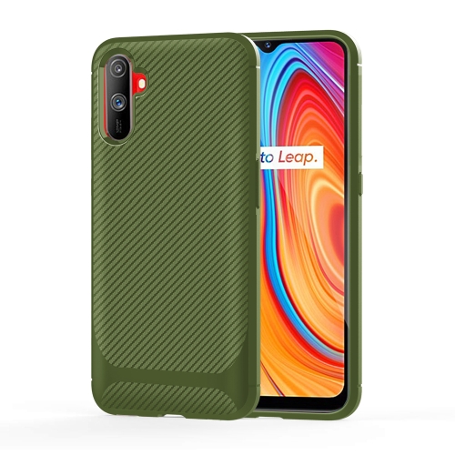 

For OPPO Realme C3 Carbon Fiber Texture Shockproof TPU Protective Case(Green)