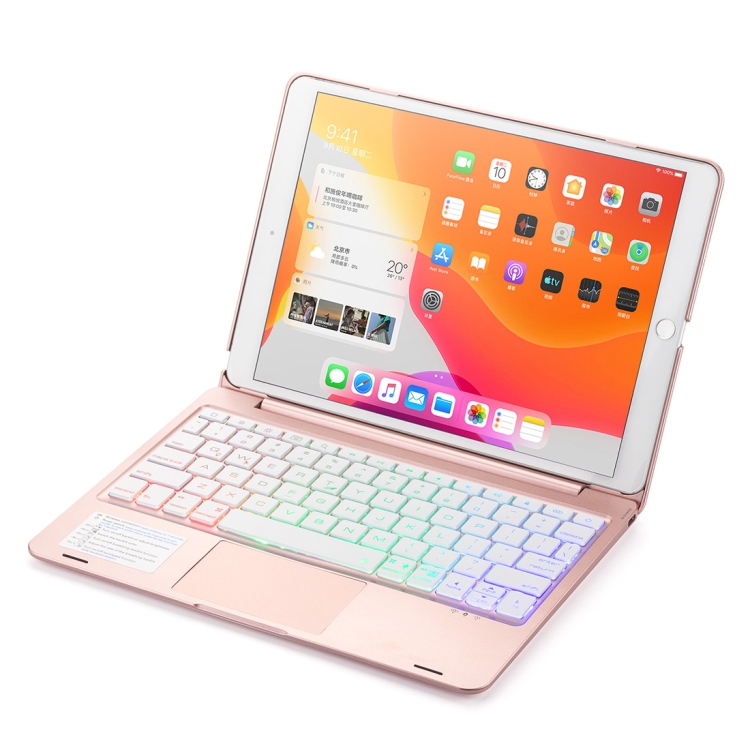 

F8TS For iPad Air 2 & Air 1 / Pro 9.7 inch & 2017 iPad & 2018 iPad Colorful Backlit Bluetooth Keyboard Protective Case with Touchpad(Rose Gold)