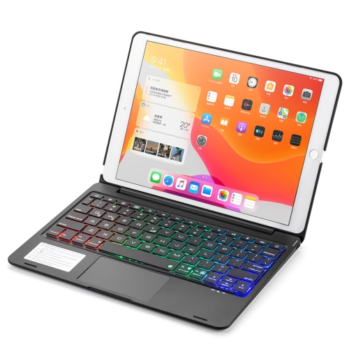 

F102TS For iPad Pro 10.2 / 10.5 inch (2019) Colorful Backlit Bluetooth Keyboard Protective Case with Touchpad(Black)