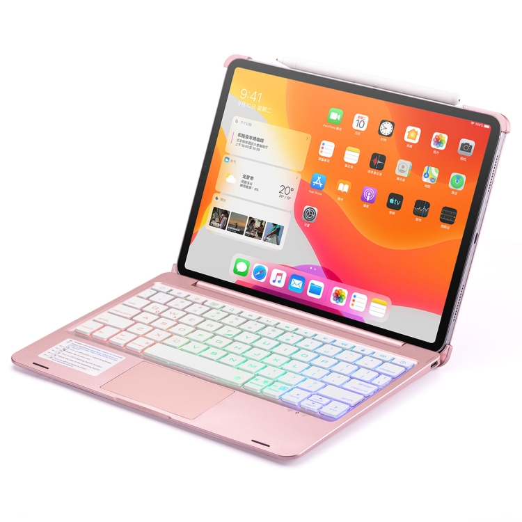 

F110TS For iPad Pro 11 inch (2018) & (2020) Colorful Backlit Bluetooth Keyboard Protective Case with Touchpad(Rose Gold)