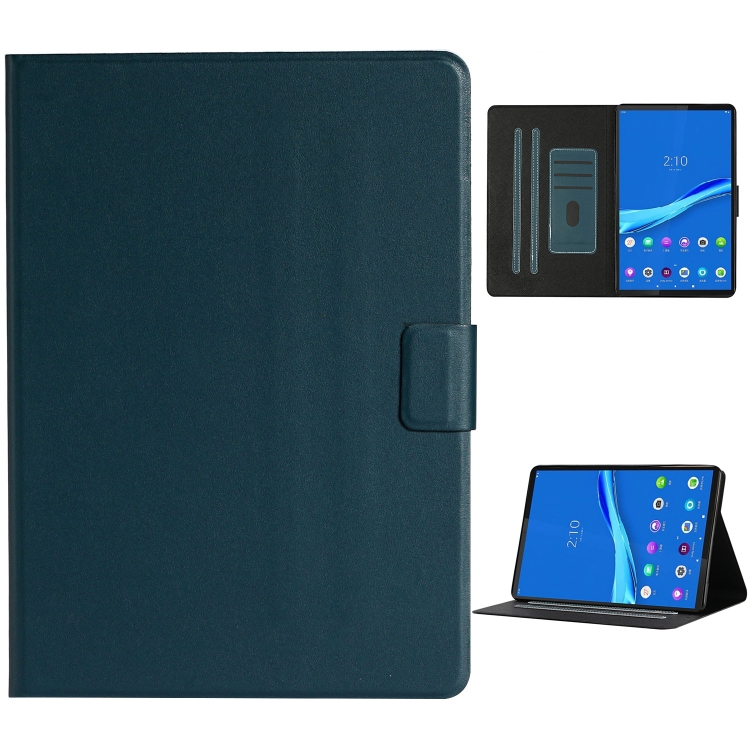 

For Lenovo Tab M10 Plus Solid Color Horizontal Flip Leather Case with Card Slots & Holder & Sleep / Wake-up Function(Dark Green)