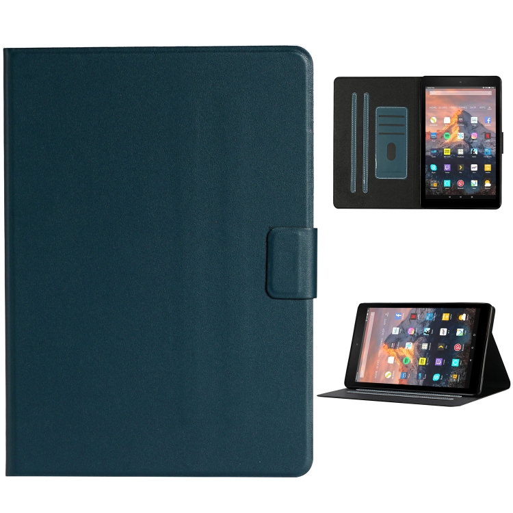 

For Amazon Kindle Fire HD 10 2017 Solid Color Horizontal Flip Leather Case with Card Slots & Holder & Sleep / Wake-up Function(Dark Green)