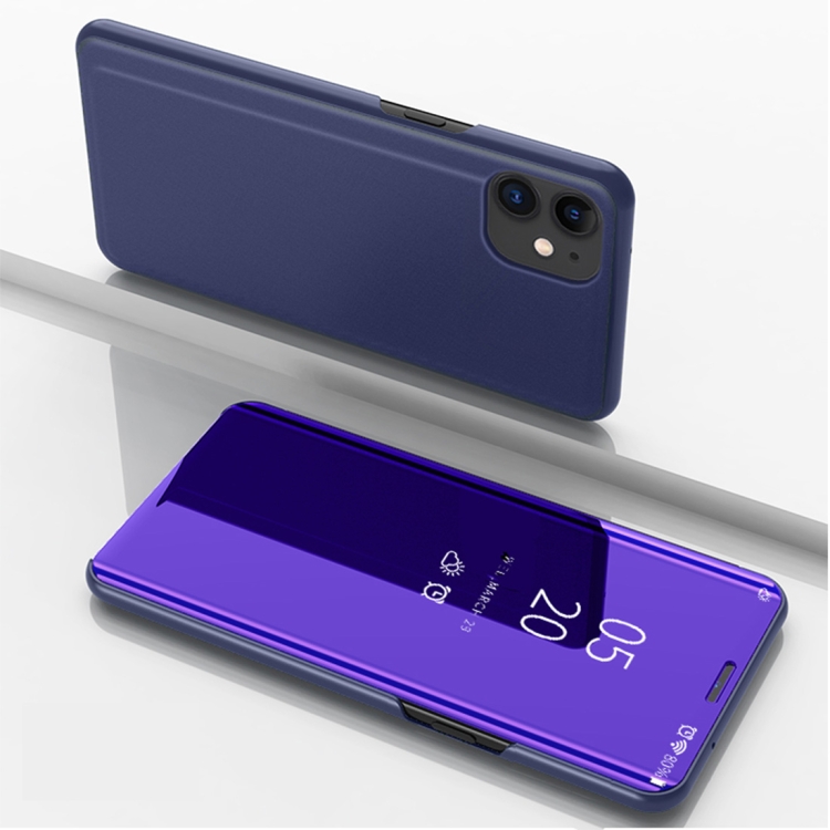 

For iPhone 12 Pro Max 6.7 inch Plated Mirror Horizontal Flip Leather Case with Holder(Purple Blue)