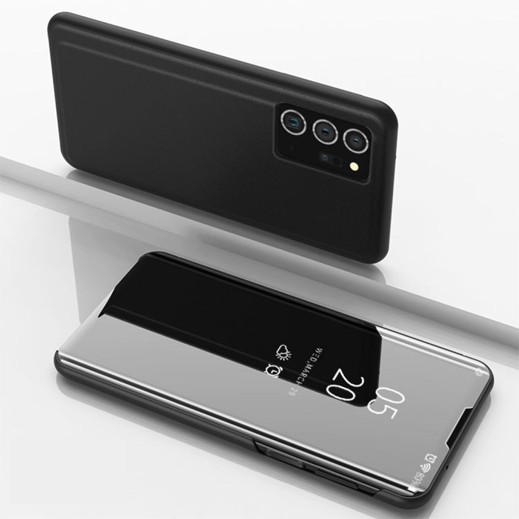 

For Samsung Galaxy Note20 Ultra Plated Mirror Horizontal Flip Leather Case with Holder(Black)