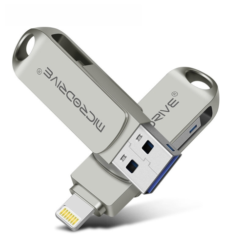 

MicroDrive 2 In 1 8 Pin + USB 2.0 Portable Metal USB Flash Disk, Capacity:16GB(Silver)