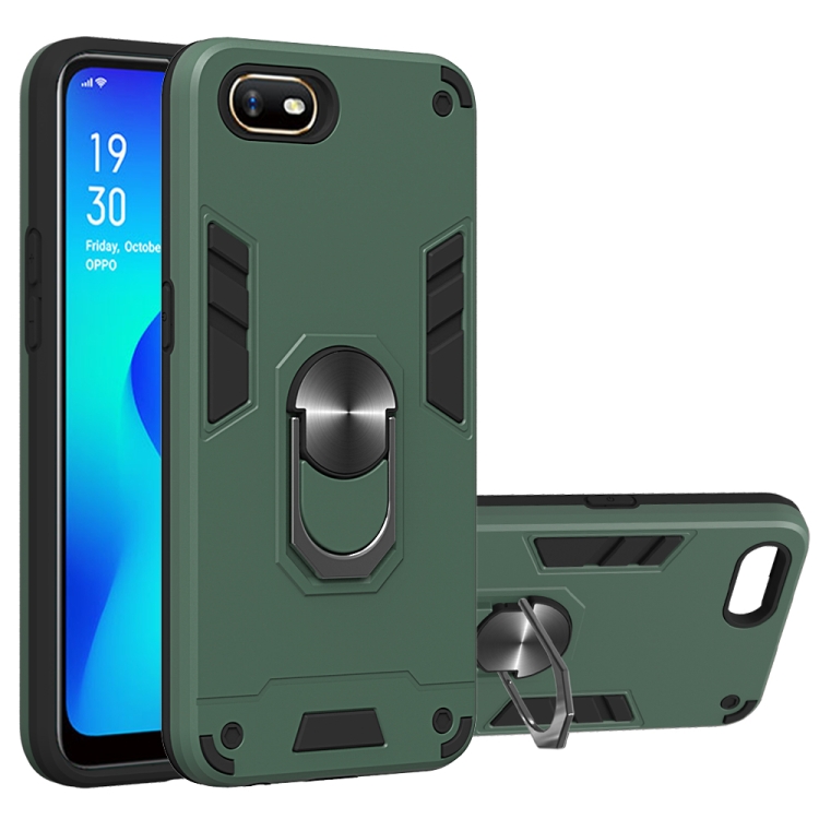 

For OPPO A1k & Realme C2 2 in 1 Armour Series PC + TPU Protective Case with Ring Holder(Dark Green)