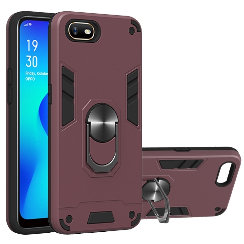 

For OPPO A1k & Realme C2 2 in 1 Armour Series PC + TPU Protective Case with Ring Holder(Wine Red)