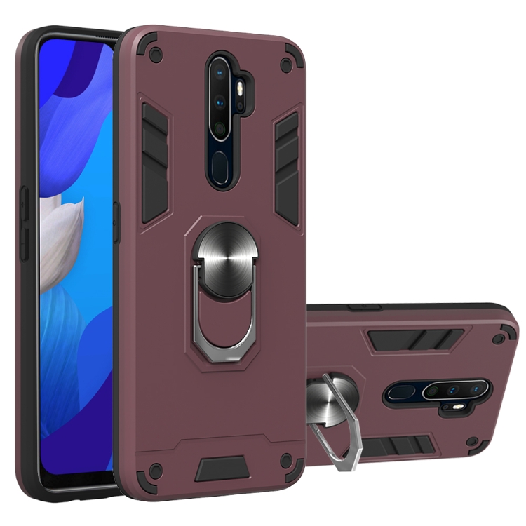 

For OPPO A9 2020 2 in 1 Armour Series PC + TPU Protective Case with Ring Holder(Wine Red)