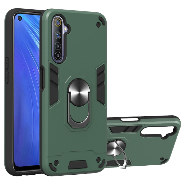 

For OPPO Realme 6 2 in 1 Armour Series PC + TPU Protective Case with Ring Holder(Dark Green)