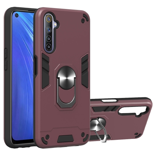 

For OPPO Realme 6 2 in 1 Armour Series PC + TPU Protective Case with Ring Holder(Wine Red)