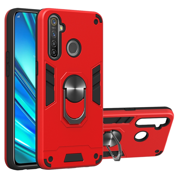 

For OPPO Realme 5 Pro 2 in 1 Armour Series PC + TPU Protective Case with Ring Holder(Red)