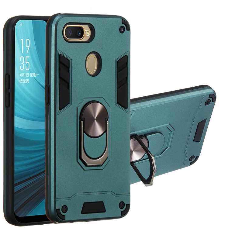 

For OPPO A5s & A7 2 in 1 Armour Series PC + TPU Protective Case with Ring Holder(Dark Green)