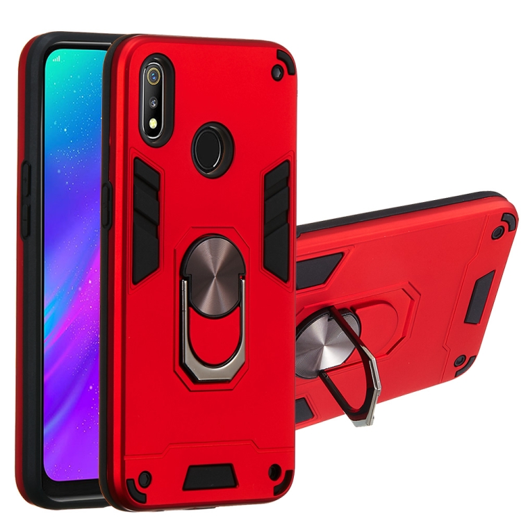 

For OPPO Realme 3 2 in 1 Armour Series PC + TPU Protective Case with Ring Holder(Red)
