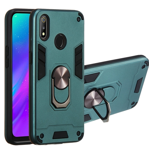 

For OPPO Realme 3 2 in 1 Armour Series PC + TPU Protective Case with Ring Holder(Dark Green)