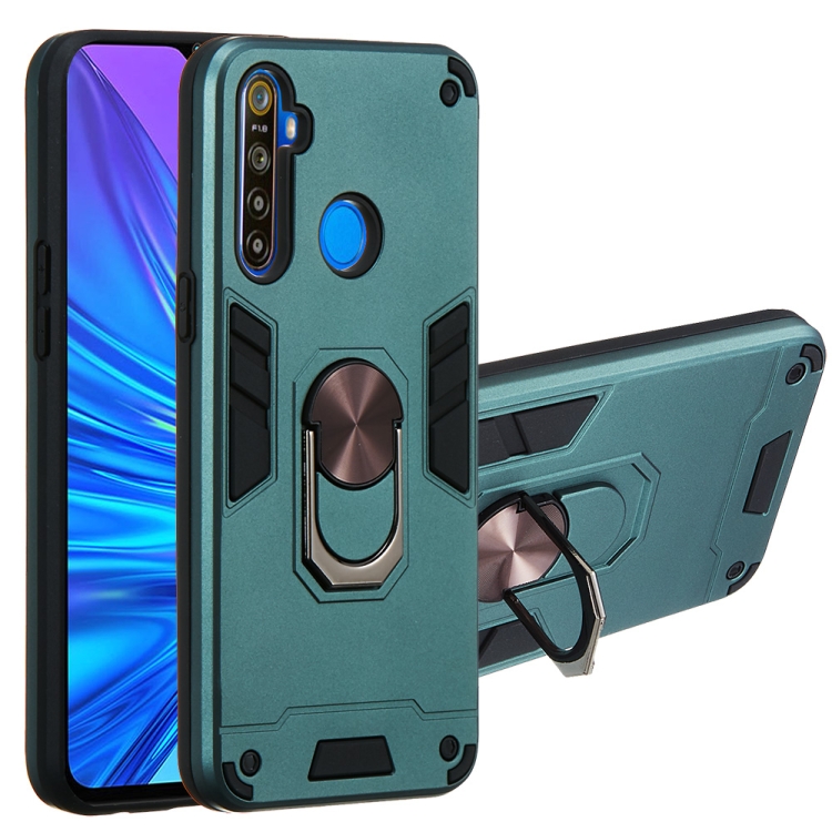 

For OPPO Realme 5 2 in 1 Armour Series PC + TPU Protective Case with Ring Holder(Dark Green)