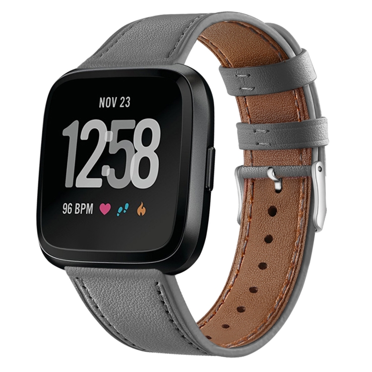 

For Fitbit Versa 2 / Fitbit Versa / Fitbit Versa Lite Leather Strap with Round Tail Buckle(Gray)