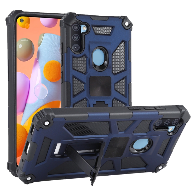 

For Samsung Galaxy A11 Shockproof TPU + PC Magnetic Protective Case with Holder(Blue)