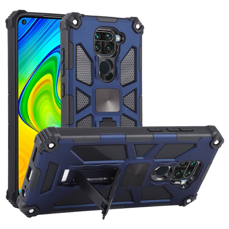 

For Xiaomi Redmi Note 9 Shockproof TPU + PC Magnetic Protective Case with Holder(Blue)