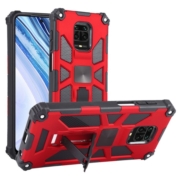 

For Xiaomi Redmi Note 9s / Note 9 Pro Shockproof TPU + PC Magnetic Protective Case with Holder(Red)