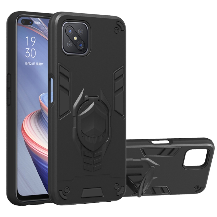

For OPPO A92s 2 in 1 Armor Knight Series PC + TPU Protective Case with Invisible Holder(Black)