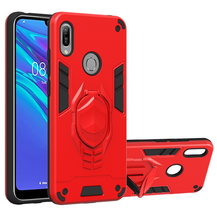 

For Huawei Y6 (2019) 2 in 1 Armor Knight Series PC + TPU Protective Case with Invisible Holder(Red)