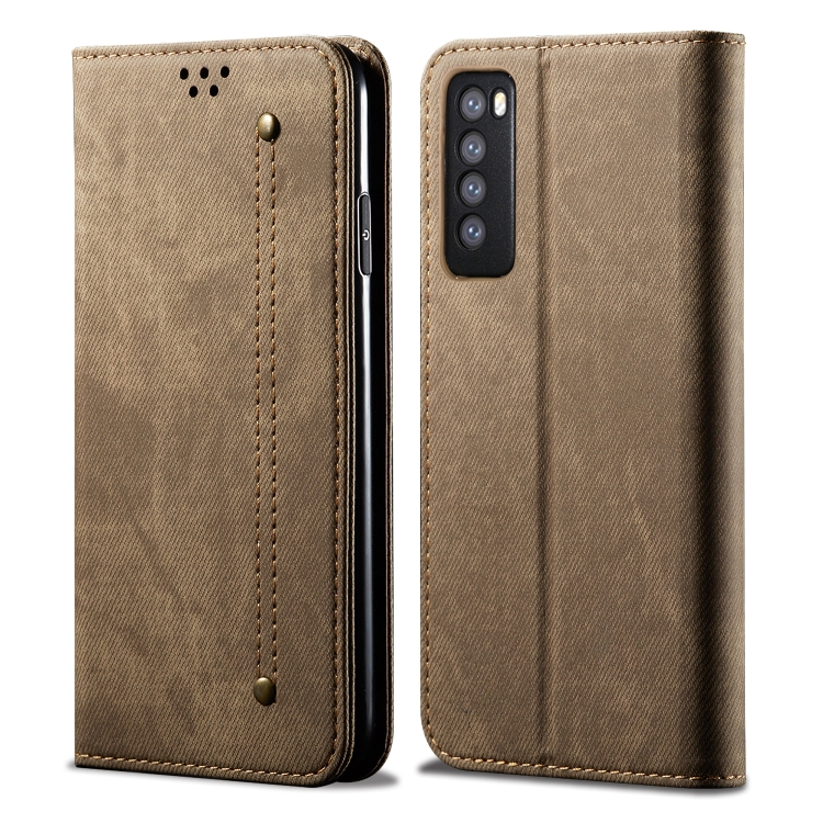 

For Huawei Nova 7 Denim Texture Casual Style Horizontal Flip Leather Case with Holder & Card Slots & Wallet(Khaki)