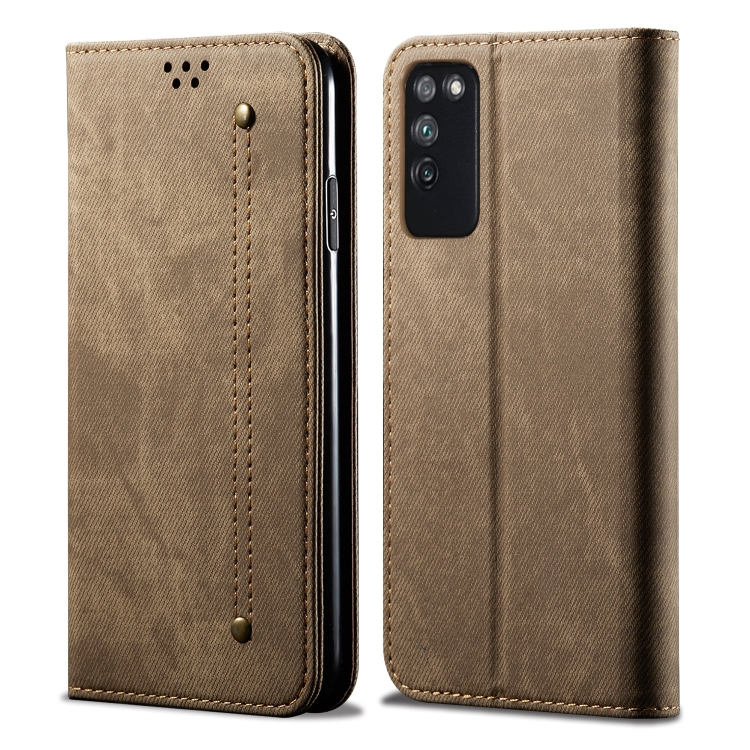 

For Huawei Honor X10 5G Denim Texture Casual Style Horizontal Flip Leather Case with Holder & Card Slots & Wallet(Khaki)
