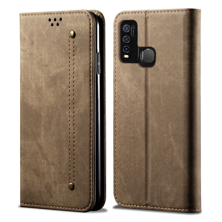 

For Vivo Y50 Denim Texture Casual Style Horizontal Flip Leather Case with Holder & Card Slots & Wallet(Khaki)