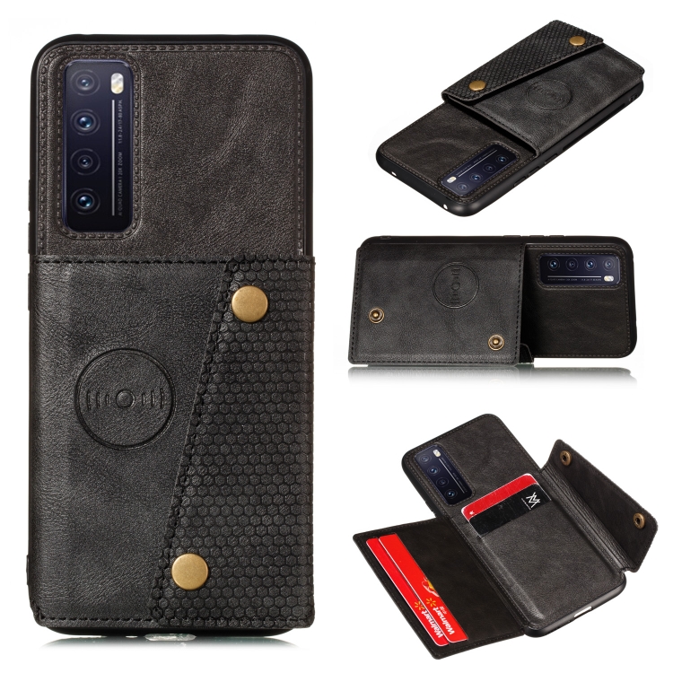 

For Huawei Honor 30 Double Buckle PU + TPU Shockproof Magnetic Protective Case with Card Slot(Black)