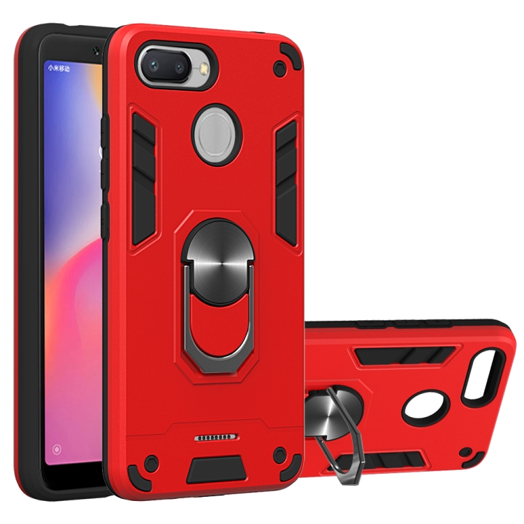 

For Xiaomi Redmi 6 (Perforated) 2 in 1 Armour Series PC + TPU Protective Case with Ring Holder(Red)