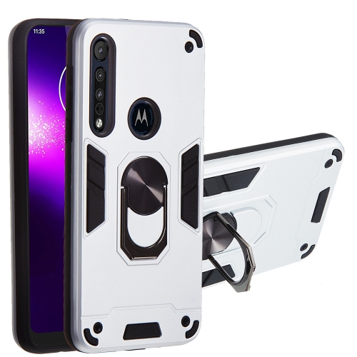 

For Motorola One Macro / Moto G8 Play 2 in 1 Armour Series PC + TPU Protective Case with Ring Holder(Silver)
