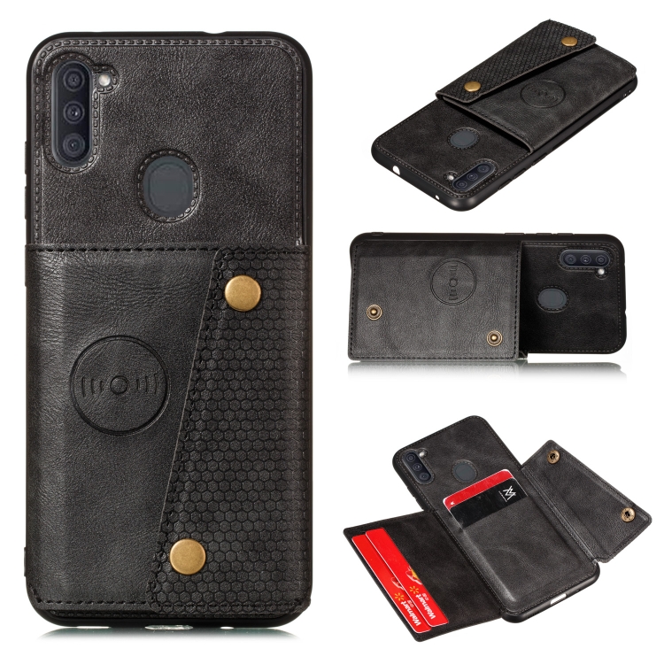 

For Samsung Galaxy A11 Double Buckle PU + TPU Shockproof Magnetic Protective Case with Card Slot(Black)