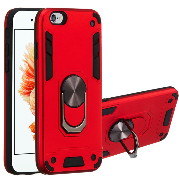 

For iPhone 6 / 6s 2 in 1 Armour Series PC + TPU Protective Case with Ring Holder(Red)
