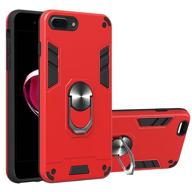 

For iPhone 8 Plus / 7 Plus 2 in 1 Armour Series PC + TPU Protective Case with Ring Holder(Red)