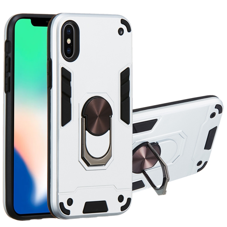 

For iPhone XS / X 2 in 1 Armour Series PC + TPU Protective Case with Ring Holder(Silver)