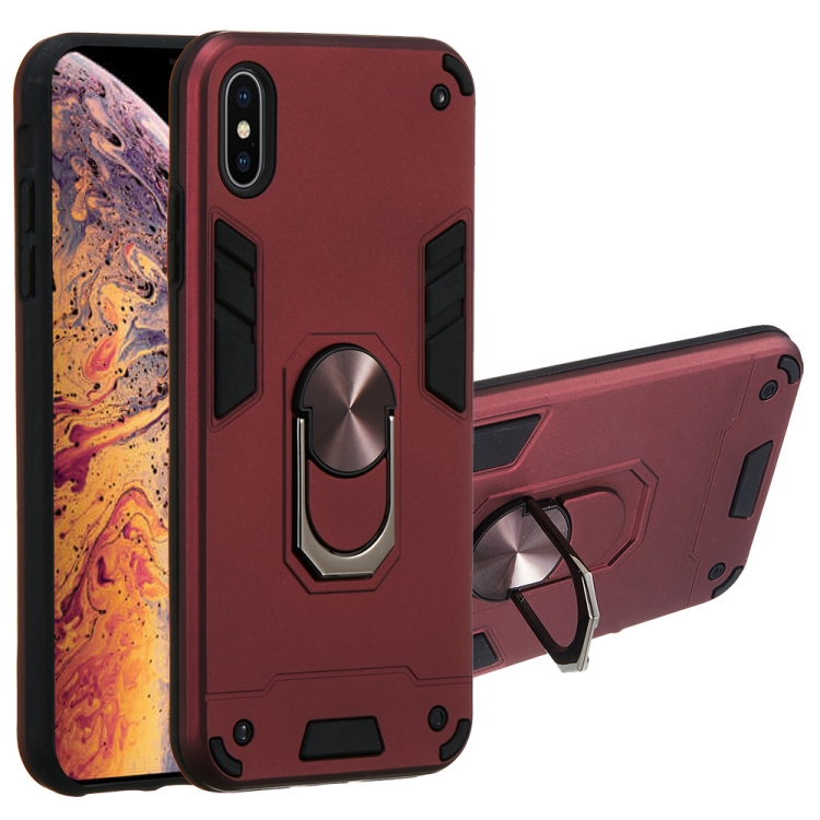 

For iPhone XS Max 2 in 1 Armour Series PC + TPU Protective Case with Ring Holder(Wnie Red)