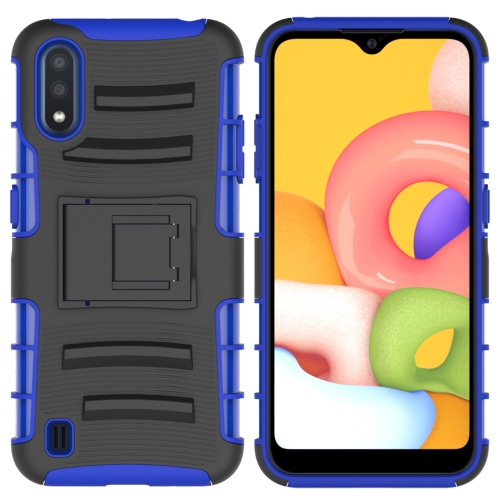 

For Samsung Galaxy A01 Sliding Bushing Mobile Phone Protective Case with Stand(Blue)