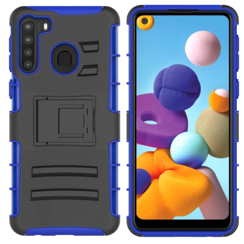 

For Samsung Galaxy A21 Sliding Bushing Mobile Phone Protective Case with Stand(Blue)