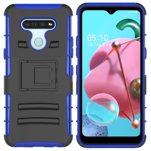 

For LG K51 Sliding Bushing Mobile Phone Protective Case with Stand(Blue)