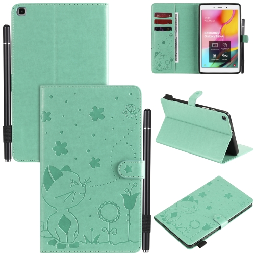 

For Samsung Galaxy Tab A8.0 (2019) T290 / T295 Cat Bee Embossing Pattern Shockproof Table PC Protective Horizontal Flip Leather Case with Holder & Card Slots & Wallet & Pen Slot(Green)