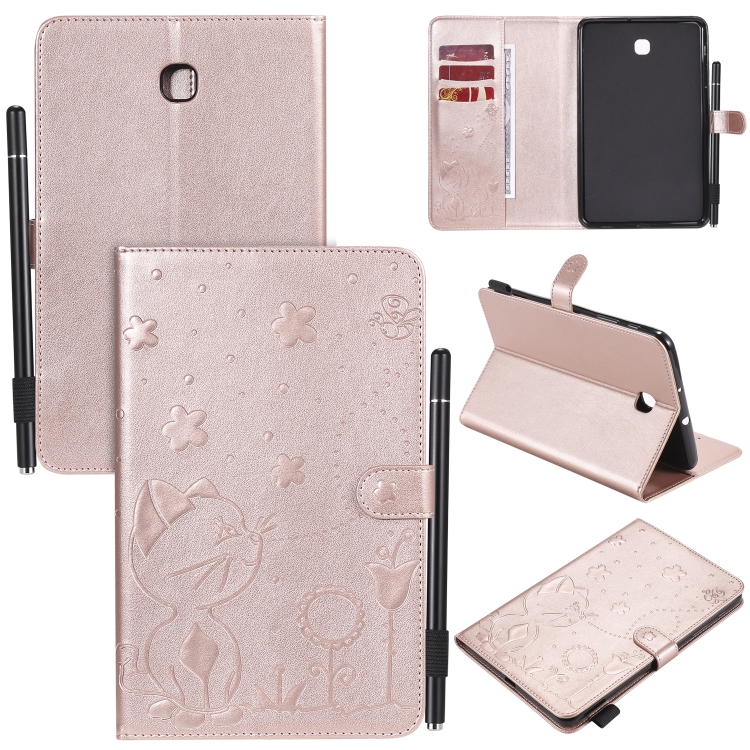

For Samsung Galaxy Tab A8.0 (2018) T387 Cat Bee Embossing Pattern Shockproof Table PC Protective Horizontal Flip Leather Case with Holder & Card Slots & Wallet & Pen Slot(Rose Gold)
