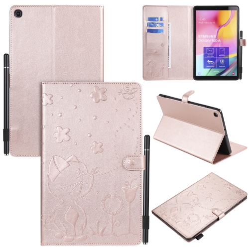 

For Samsung Galaxy Tab A10.1 (2019) T510 Cat Bee Embossing Pattern Shockproof Table PC Protective Horizontal Flip Leather Case with Holder & Card Slots & Wallet & Pen Slot(Rose Gold)